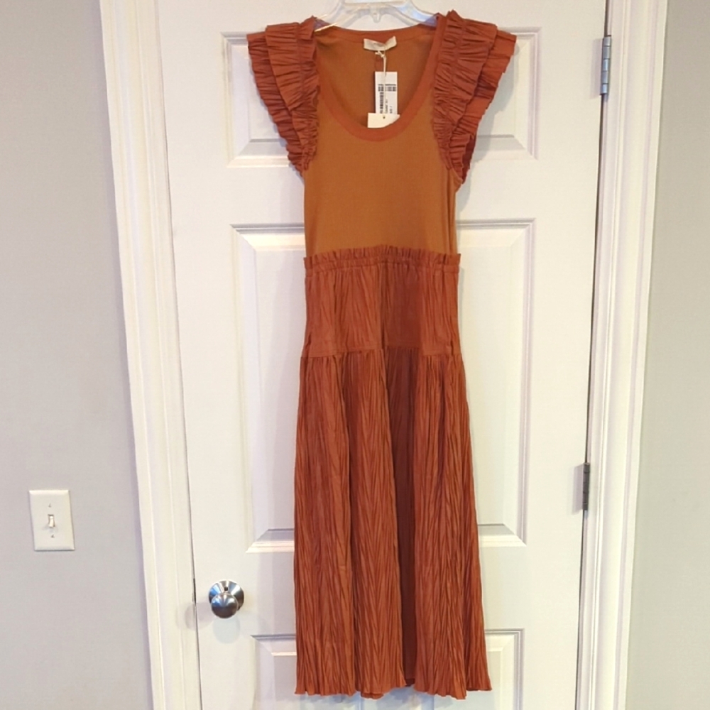 Ulla Johnson NWT: Gorgeous Ruffle Sleeve Dress, Size 2, Chestnut